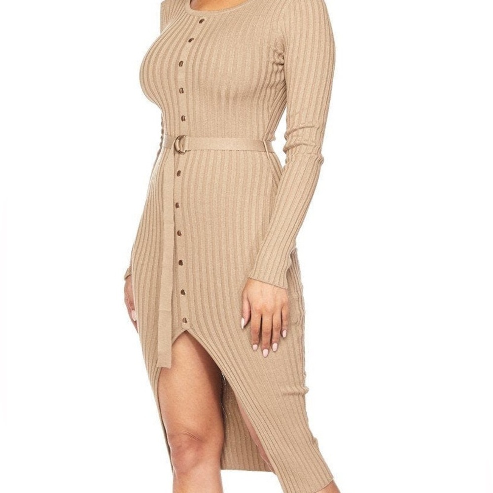 WOMENS HERA COLLECTION DRESS WITH BELT - MOCHA